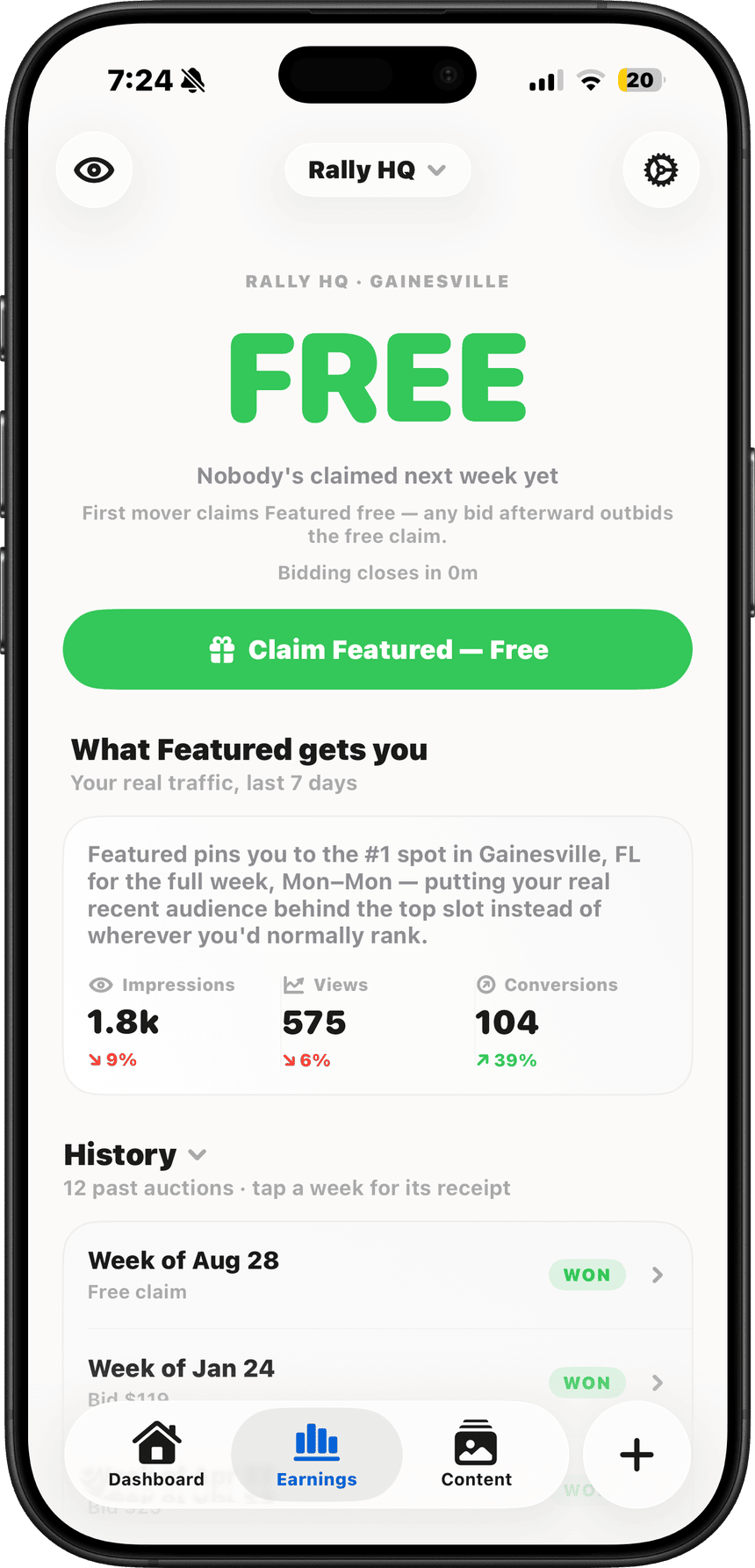 Rally Business — Featured bidding